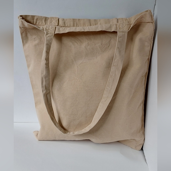 Zara Beige Tote Bag with Brown Leather Logo Patch at Front - Picture 7 of 9